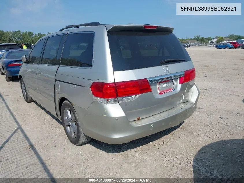 5FNRL38998B062321 2008 Honda Odyssey Touring