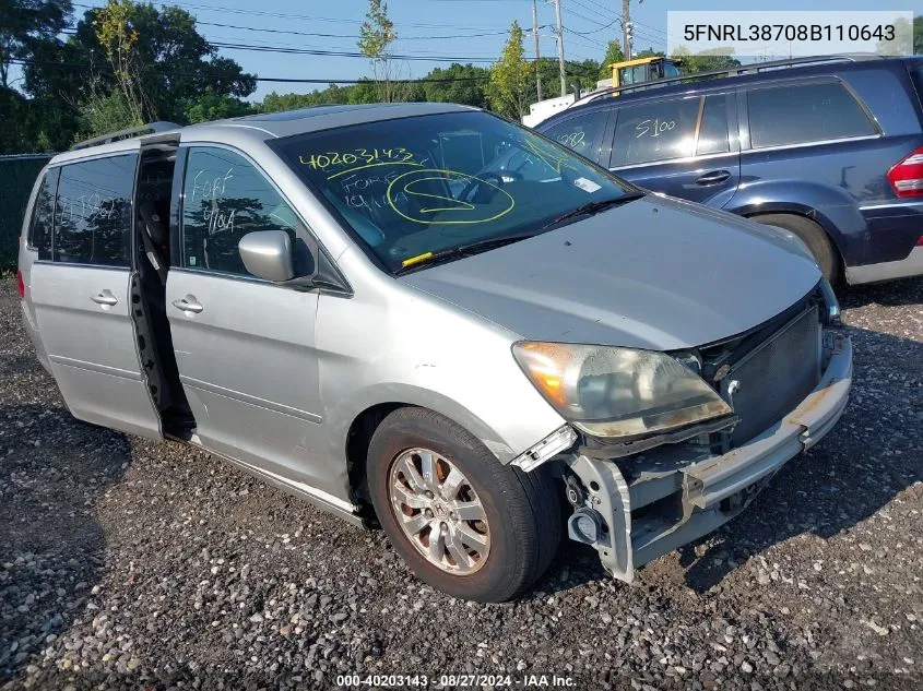 5FNRL38708B110643 2008 Honda Odyssey Ex-L