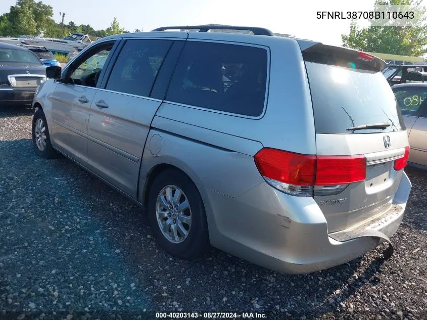 5FNRL38708B110643 2008 Honda Odyssey Ex-L