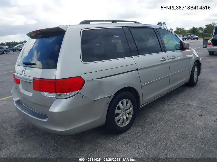 2008 Honda Odyssey Ex-L VIN: 5FNRL38718B414516 Lot: 40211429