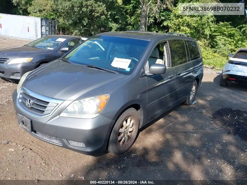 2008 Honda Odyssey Ex-L VIN: 5FNRL38698B070232 Lot: 40220134