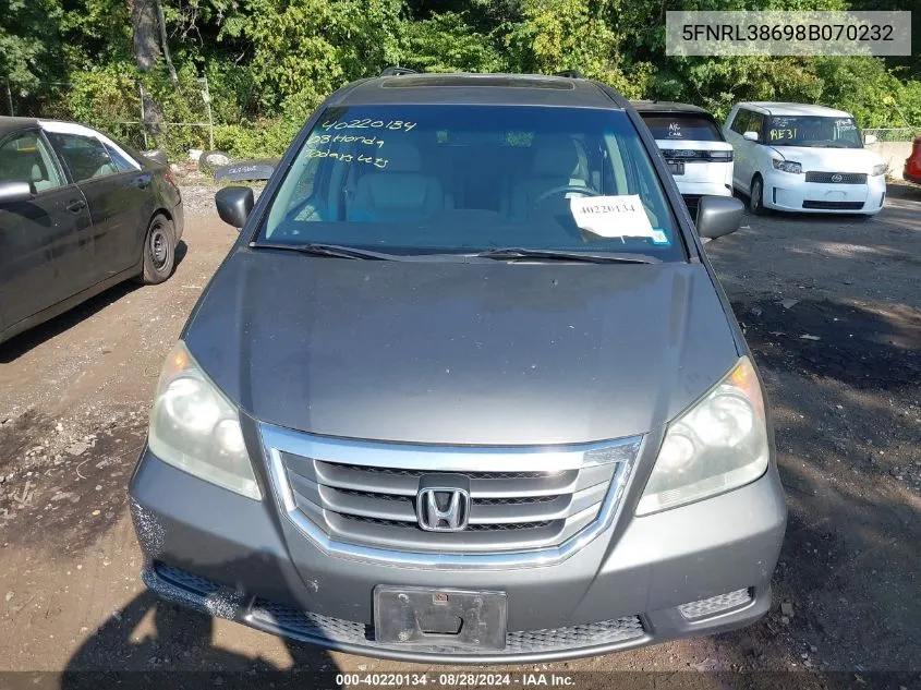 2008 Honda Odyssey Ex-L VIN: 5FNRL38698B070232 Lot: 40220134