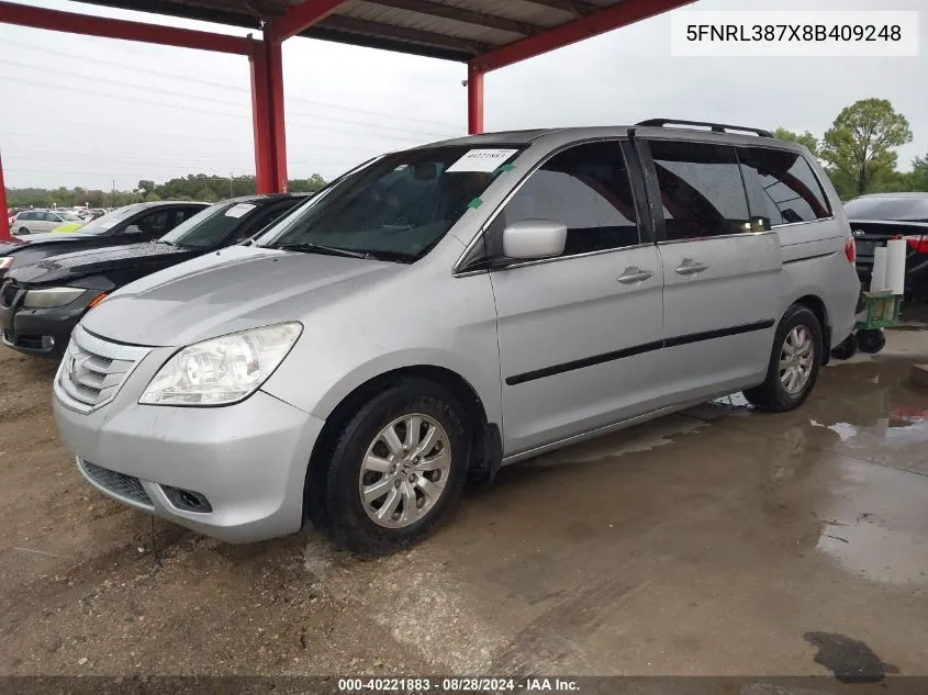 2008 Honda Odyssey Ex-L VIN: 5FNRL387X8B409248 Lot: 40221883