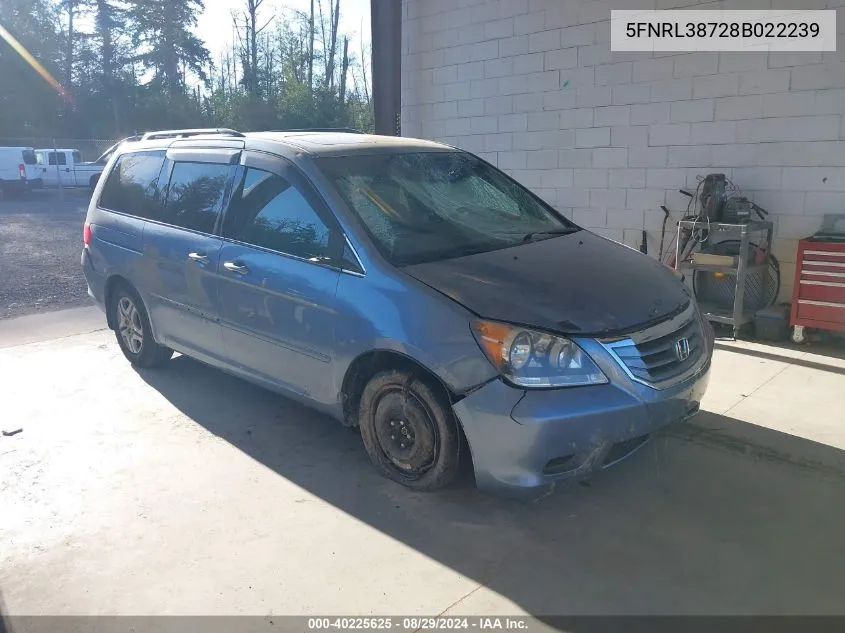 2008 Honda Odyssey Ex-L VIN: 5FNRL38728B022239 Lot: 40225625