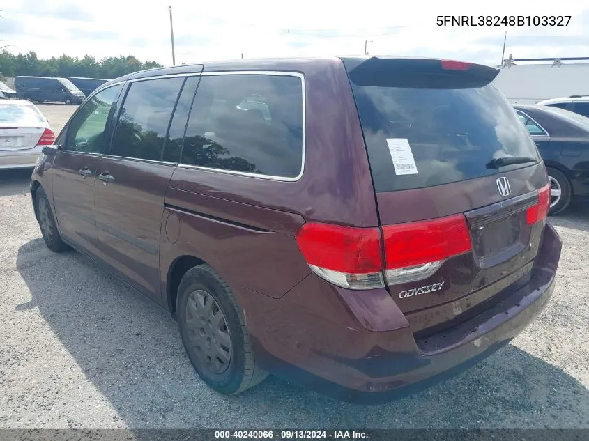 2008 Honda Odyssey Lx VIN: 5FNRL38248B103327 Lot: 40240066