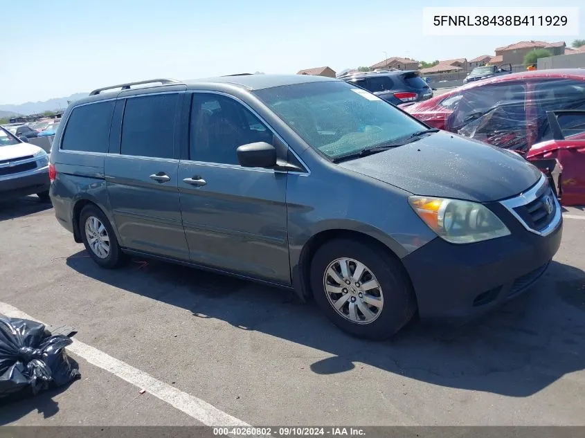 2008 Honda Odyssey Ex VIN: 5FNRL38438B411929 Lot: 40260802