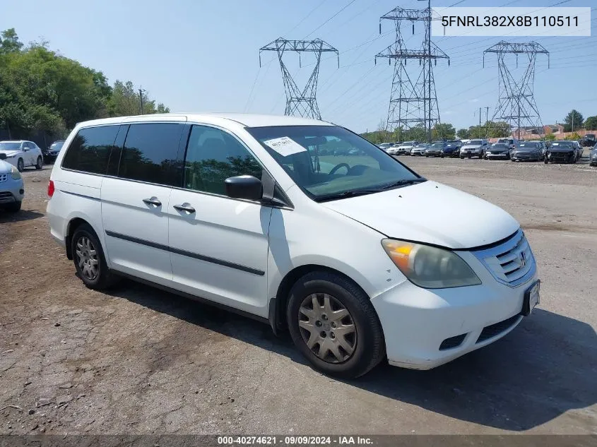 2008 Honda Odyssey Lx VIN: 5FNRL382X8B110511 Lot: 40274621