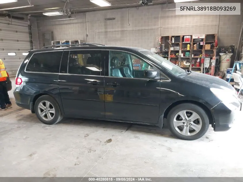 2008 Honda Odyssey Touring VIN: 5FNRL38918B093269 Lot: 40280815