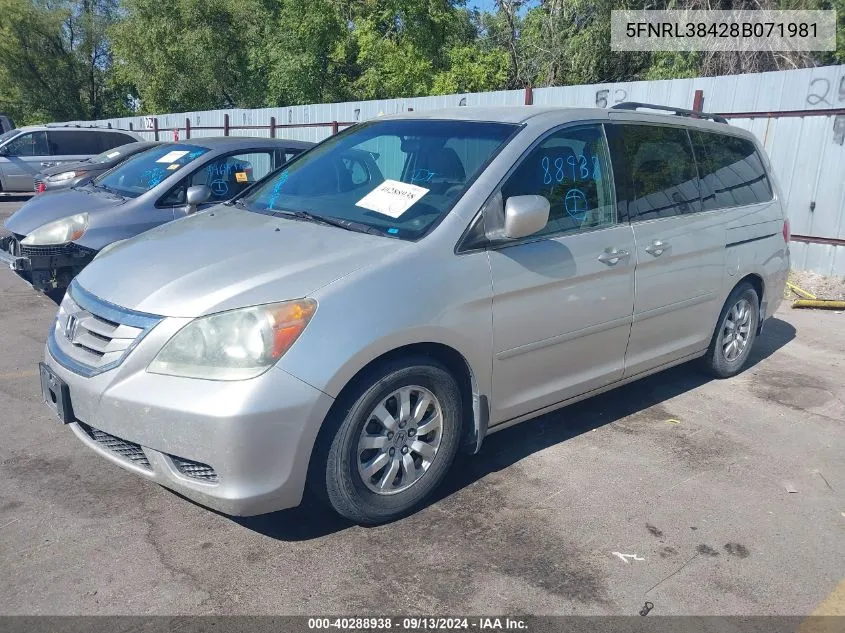 2008 Honda Odyssey Ex VIN: 5FNRL38428B071981 Lot: 40288938