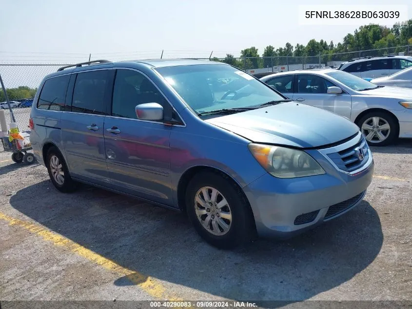 2008 Honda Odyssey Ex-L VIN: 5FNRL38628B063039 Lot: 40290083