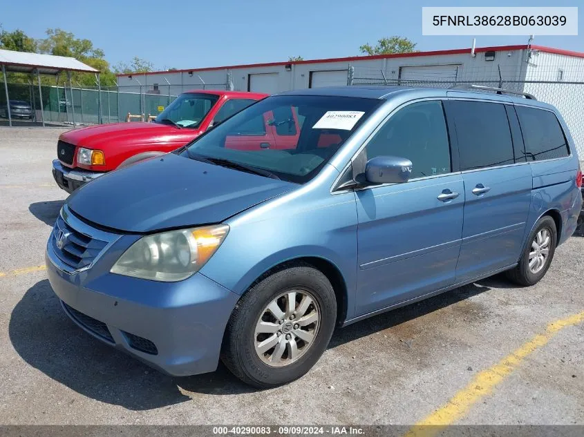 2008 Honda Odyssey Ex-L VIN: 5FNRL38628B063039 Lot: 40290083