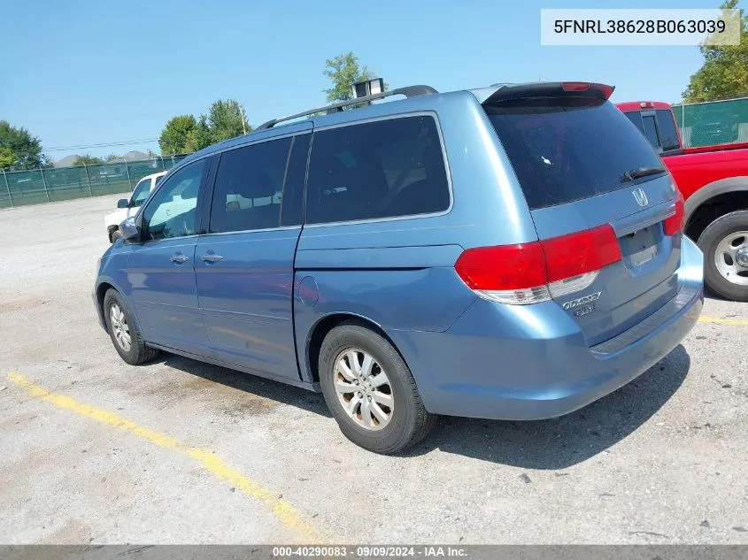 2008 Honda Odyssey Ex-L VIN: 5FNRL38628B063039 Lot: 40290083