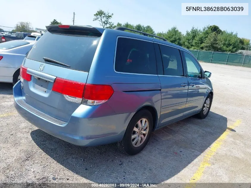 2008 Honda Odyssey Ex-L VIN: 5FNRL38628B063039 Lot: 40290083