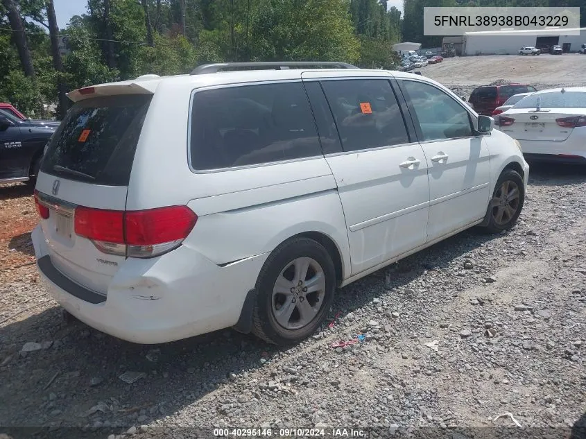 2008 Honda Odyssey Touring VIN: 5FNRL38938B043229 Lot: 40295146