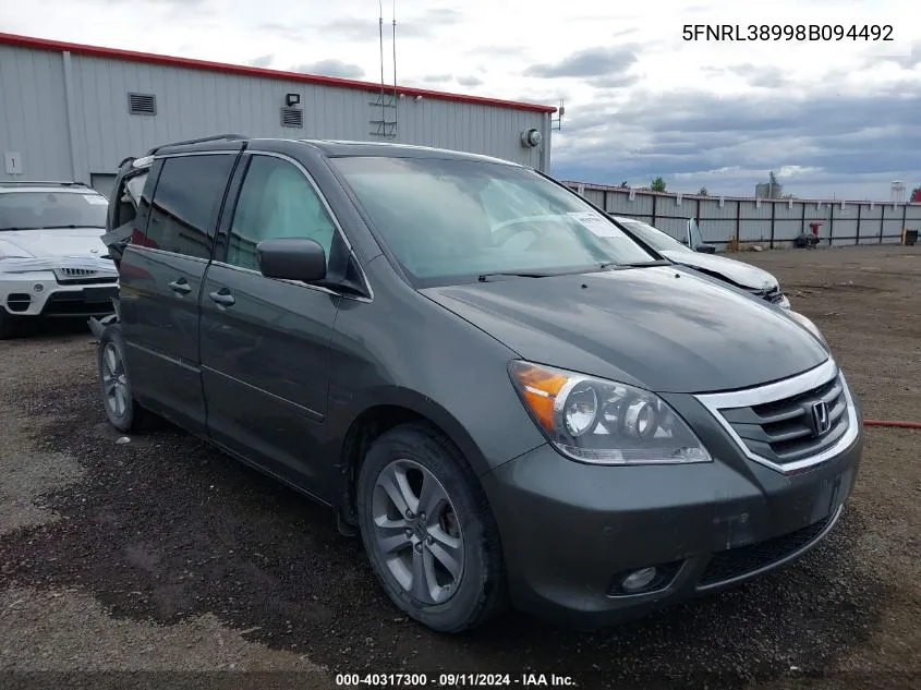 2008 Honda Odyssey Touring VIN: 5FNRL38998B094492 Lot: 40317300