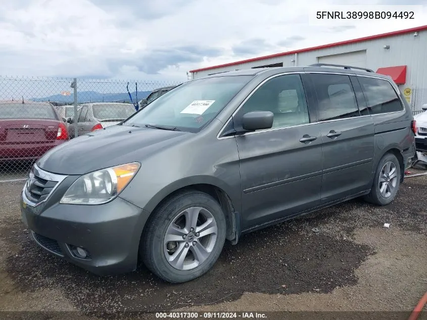 2008 Honda Odyssey Touring VIN: 5FNRL38998B094492 Lot: 40317300