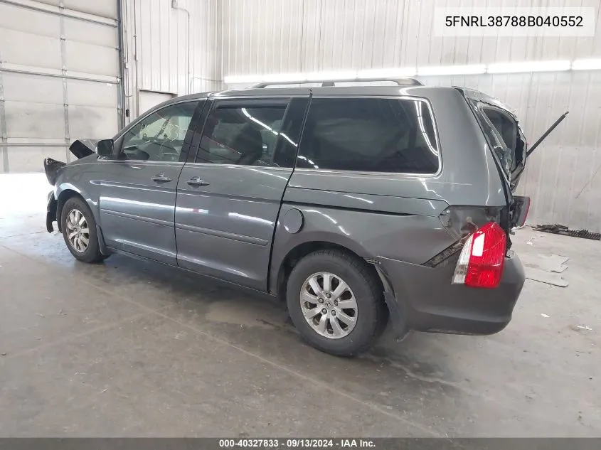 2008 Honda Odyssey Exl VIN: 5FNRL38788B040552 Lot: 40327833