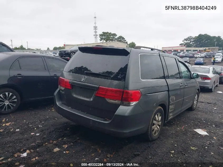 2008 Honda Odyssey Ex-L VIN: 5FNRL38798B404249 Lot: 40332264