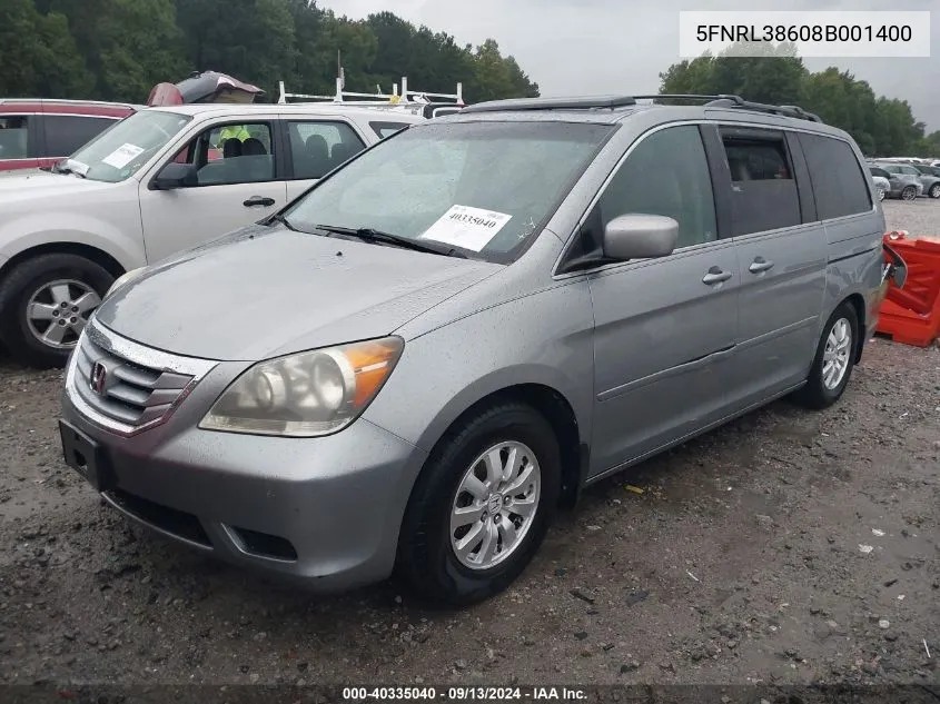 2008 Honda Odyssey Ex-L VIN: 5FNRL38608B001400 Lot: 40335040