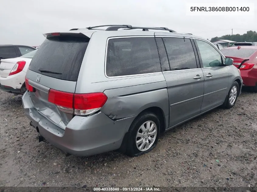 2008 Honda Odyssey Ex-L VIN: 5FNRL38608B001400 Lot: 40335040