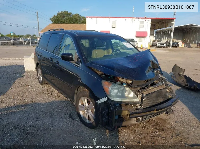 2008 Honda Odyssey Touring VIN: 5FNRL38938B101887 Lot: 40336203