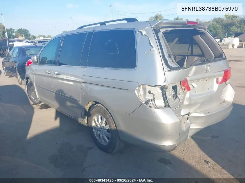 2008 Honda Odyssey Ex-L VIN: 5FNRL38738B075970 Lot: 40343425