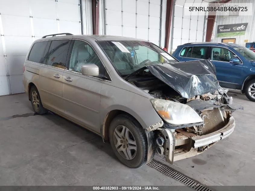 2008 Honda Odyssey Ex-L VIN: 5FNRL38648B406725 Lot: 40352903