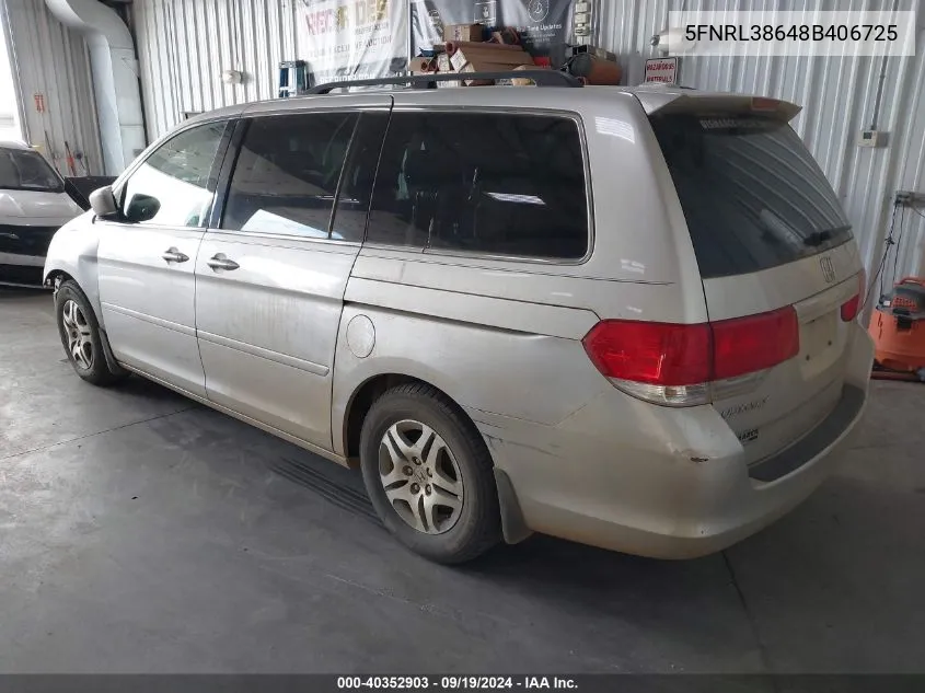 2008 Honda Odyssey Ex-L VIN: 5FNRL38648B406725 Lot: 40352903