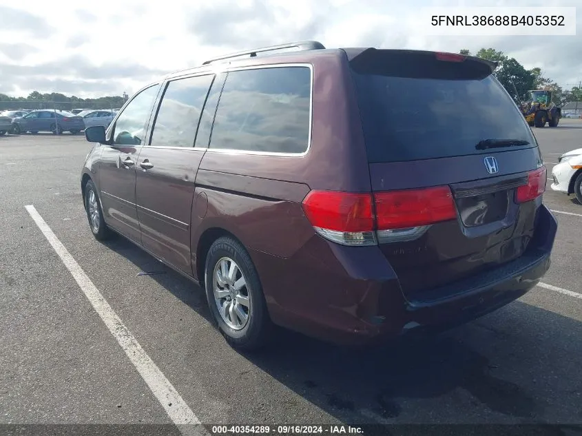 2008 Honda Odyssey Exl VIN: 5FNRL38688B405352 Lot: 40354289