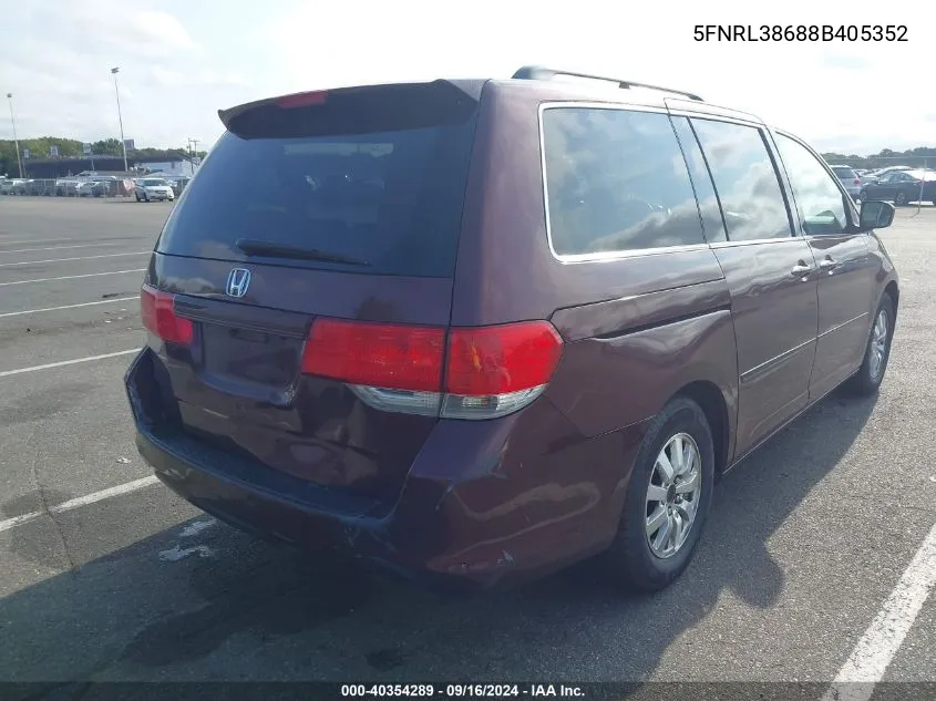 2008 Honda Odyssey Exl VIN: 5FNRL38688B405352 Lot: 40354289