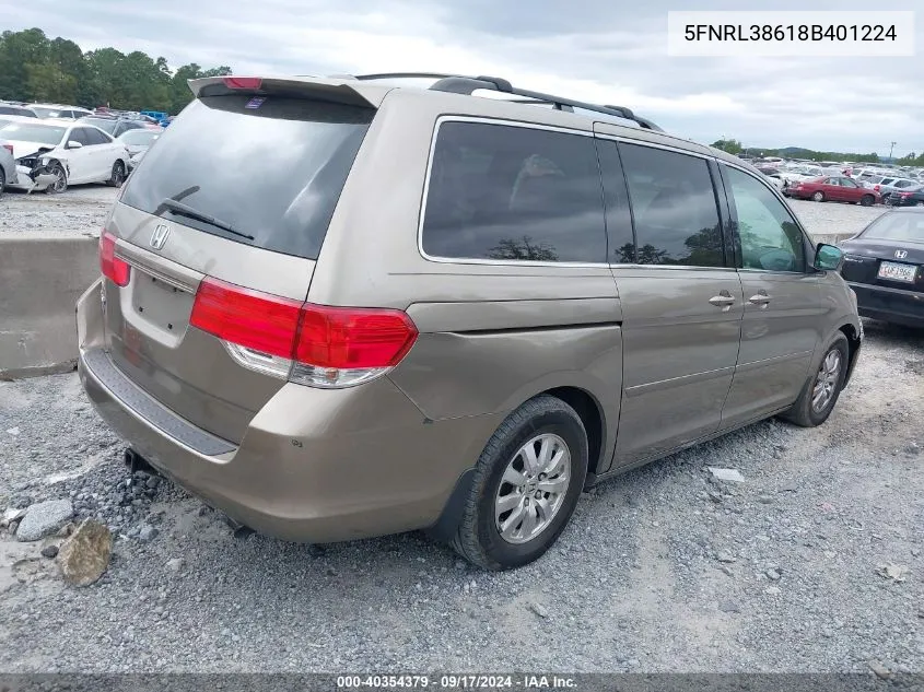 2008 Honda Odyssey Ex-L VIN: 5FNRL38618B401224 Lot: 40354379