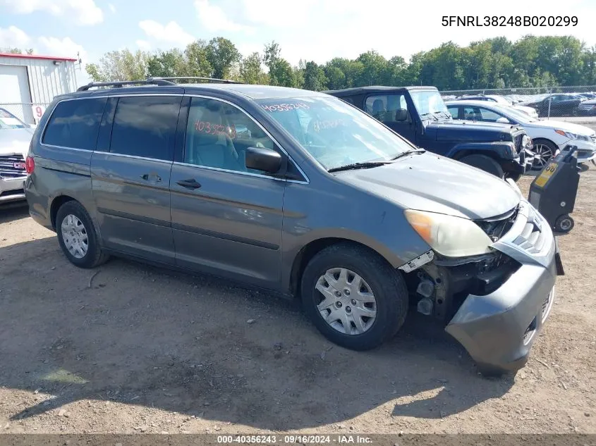 5FNRL38248B020299 2008 Honda Odyssey Lx