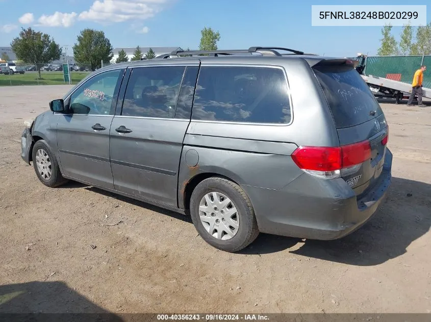 5FNRL38248B020299 2008 Honda Odyssey Lx