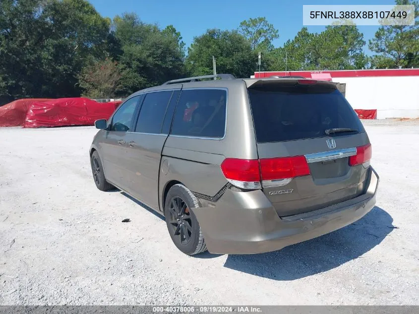 2008 Honda Odyssey Touring VIN: 5FNRL388X8B107449 Lot: 40378005