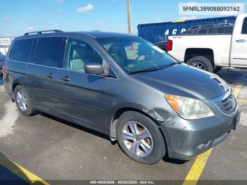 2008 Honda Odyssey Touring VIN: 5FNRL38908B092162 Lot: 40383606