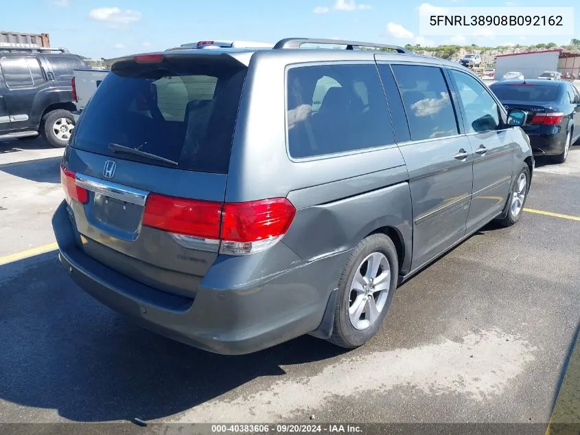 2008 Honda Odyssey Touring VIN: 5FNRL38908B092162 Lot: 40383606