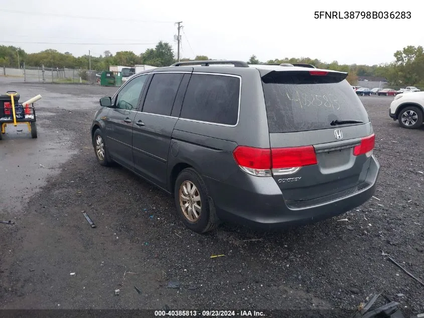 2008 Honda Odyssey Ex-L VIN: 5FNRL38798B036283 Lot: 40385813