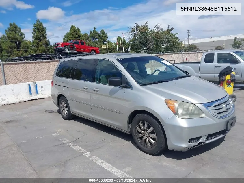 5FNRL38648B115612 2008 Honda Odyssey Ex-L