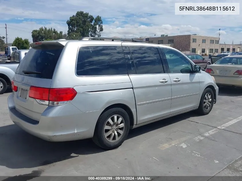 2008 Honda Odyssey Ex-L VIN: 5FNRL38648B115612 Lot: 40389299