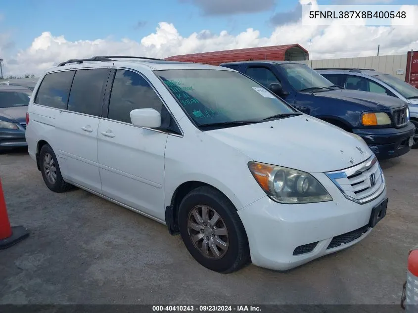 2008 Honda Odyssey Ex-L VIN: 5FNRL387X8B400548 Lot: 40410243