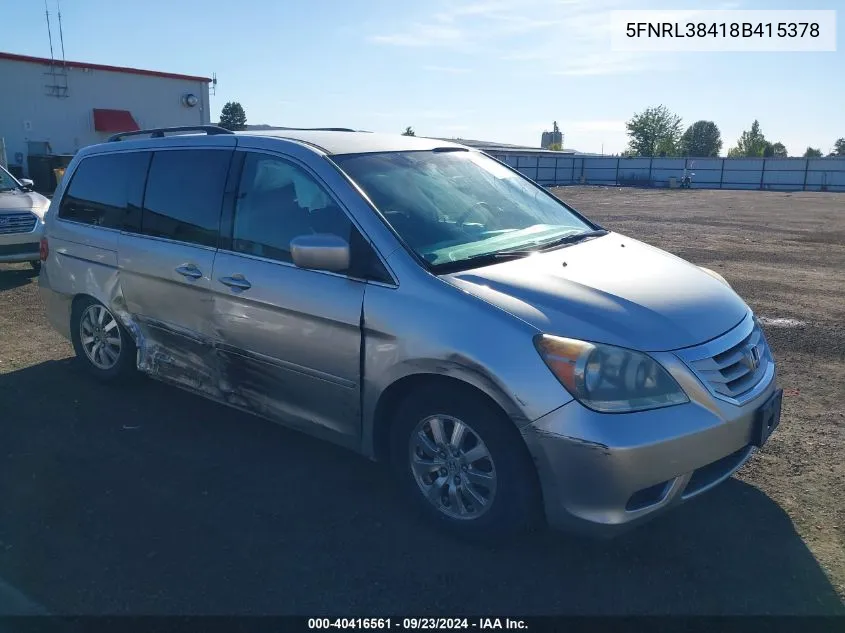 2008 Honda Odyssey Ex VIN: 5FNRL38418B415378 Lot: 40416561