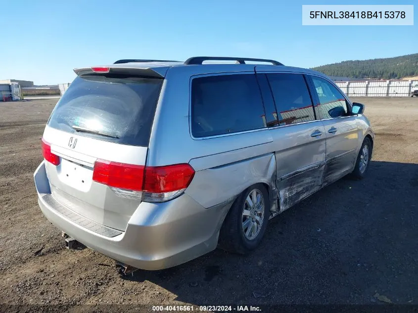 2008 Honda Odyssey Ex VIN: 5FNRL38418B415378 Lot: 40416561