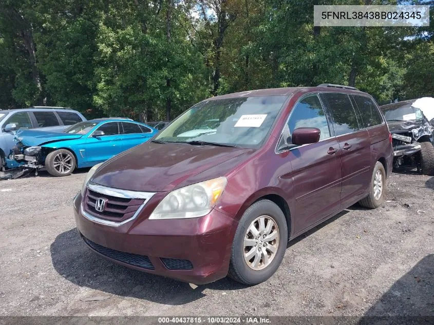 2008 Honda Odyssey Ex VIN: 5FNRL38438B024345 Lot: 40437815