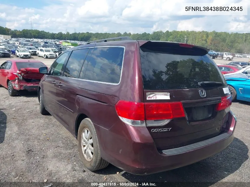 2008 Honda Odyssey Ex VIN: 5FNRL38438B024345 Lot: 40437815