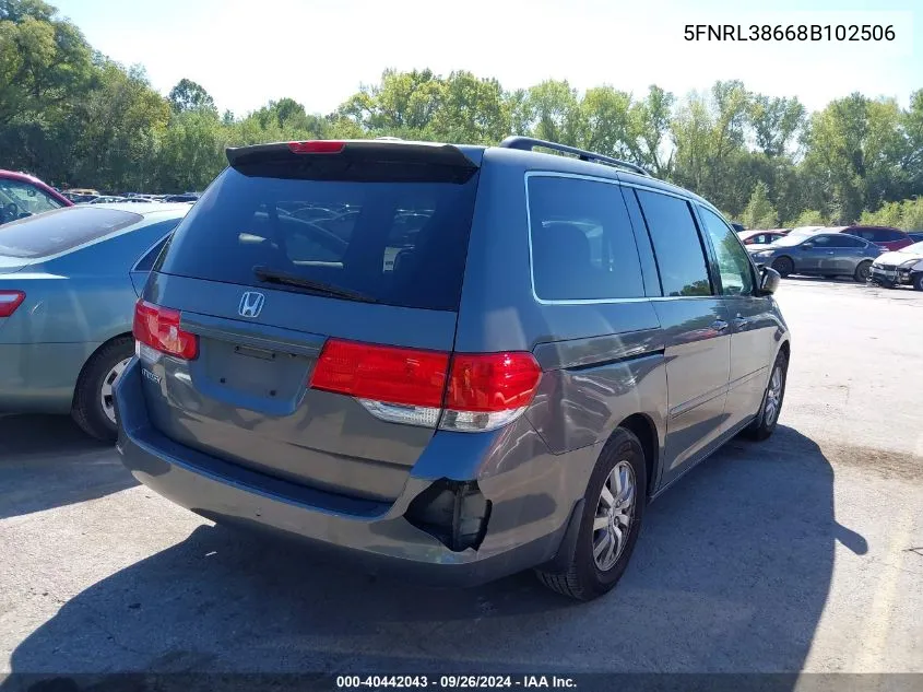 2008 Honda Odyssey Exl VIN: 5FNRL38668B102506 Lot: 40442043