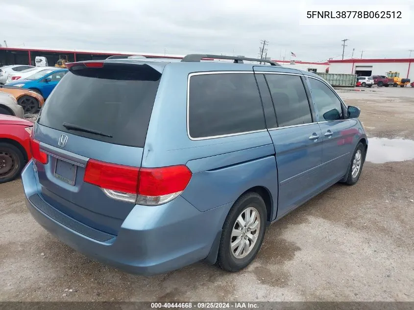 5FNRL38778B062512 2008 Honda Odyssey Ex-L