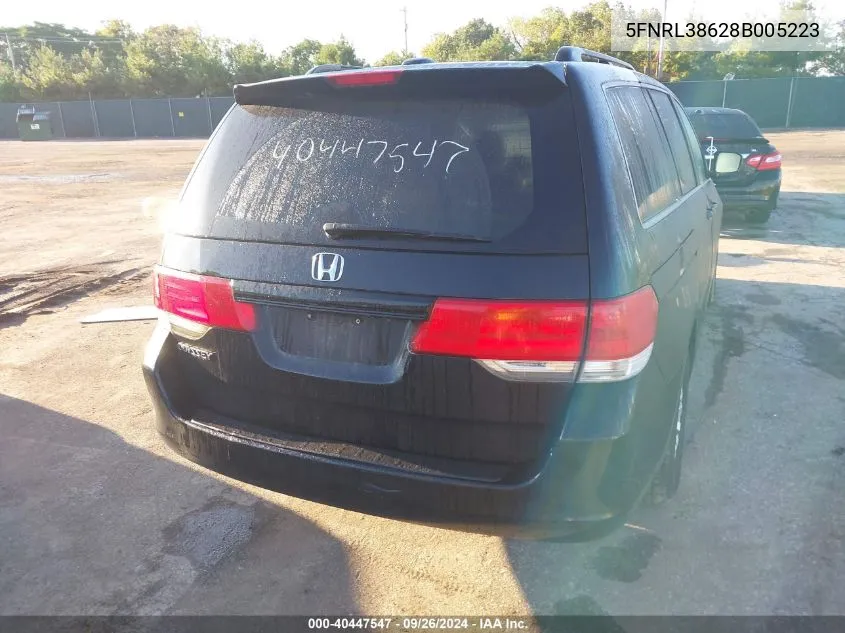 2008 Honda Odyssey Exl VIN: 5FNRL38628B005223 Lot: 40447547