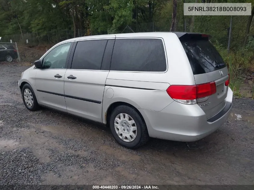 2008 Honda Odyssey Lx VIN: 5FNRL38218B008093 Lot: 40448203