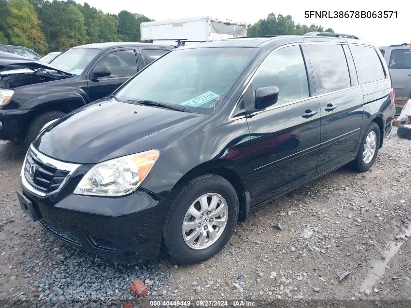 2008 Honda Odyssey Ex-L VIN: 5FNRL38678B063571 Lot: 40449449