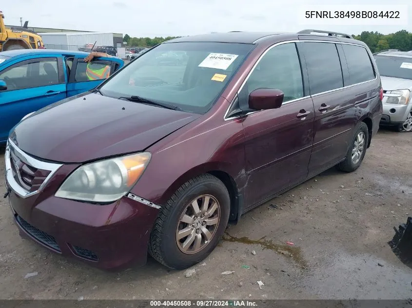 2008 Honda Odyssey Ex VIN: 5FNRL38498B084422 Lot: 40450508